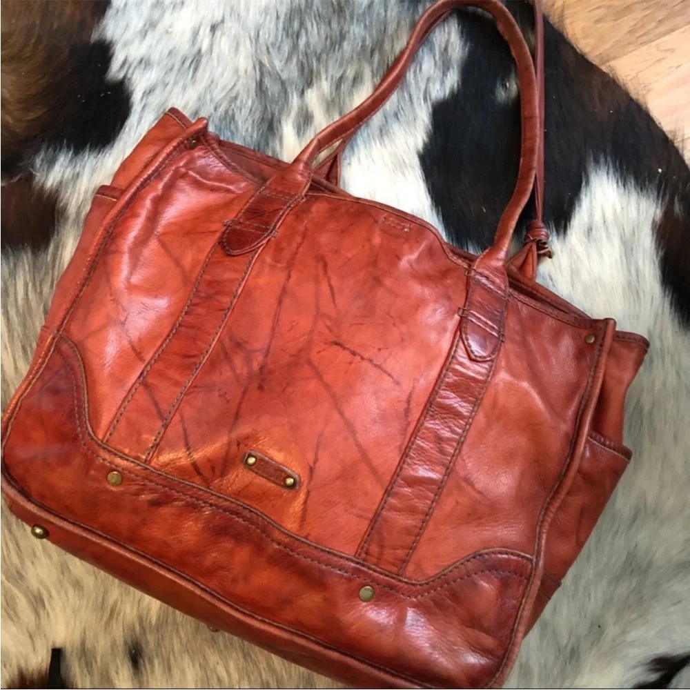 Frye leather campus shopper tote purse over night bag laptop case shoulder strap
